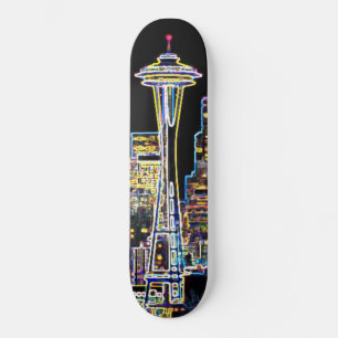 Dunkel sei die Nacht - Leuchtende Seattle Skyline Skateboard