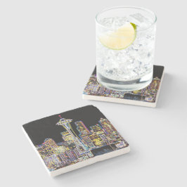 Dunkel sei die Nacht - Leuchtende Seattle Skyline Steinuntersetzer