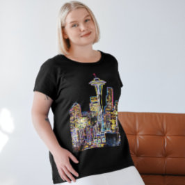 Dunkel sei die Nacht - Leuchtende Seattle Skyline T-Shirt