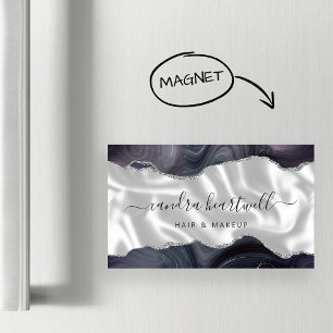 Dunkel Sturm Grau Achat Silber Glitter Luxus Magnetische Visitenkarte