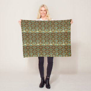 Dunkel Türkis Gold Retro Damast Fleece Decke