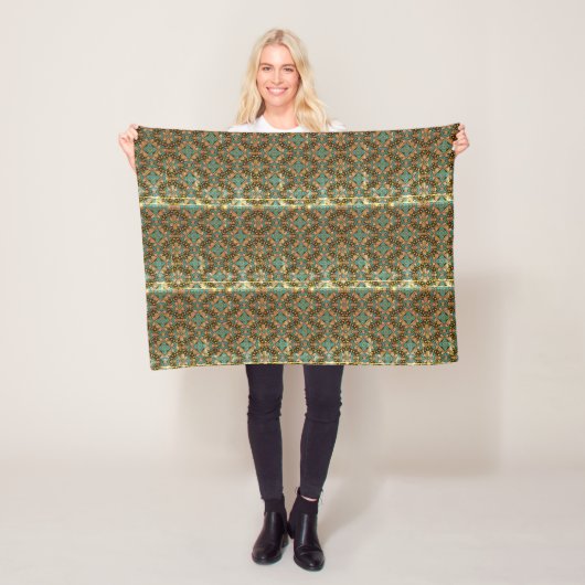 Dunkel Türkis Gold Retro Damast Fleece Decke (Beispiel)
