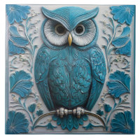 Dunkel türkisblaue falsche Relief Art Nouveau Eule
