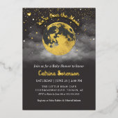 Dunkel über dem Mond-Gold-Gender-Neutral-Baby-Dusc Folieneinladung (Vorderseite)