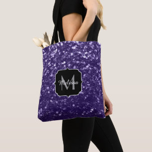 Dunkel ultra violett lila Glitter Funken Monogramm Tasche