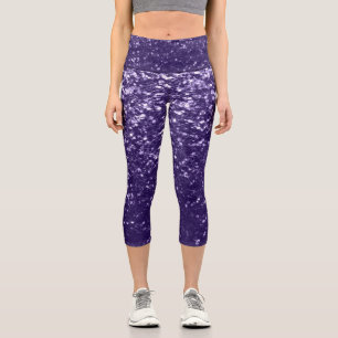 Dunkel ultra violett lila Glitzer Glitzern Capri Leggings