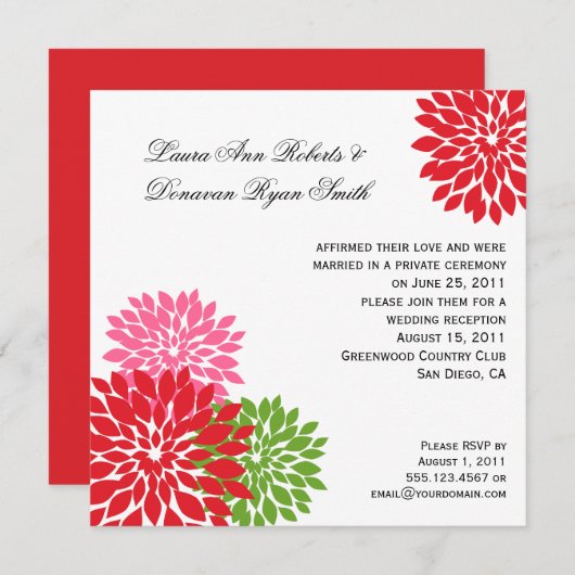 Dunkel und blassrosa Kalkgrün Blume Petals Einladung (Vorne/Hinten)