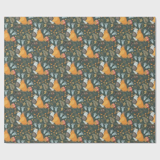 Dunkel und gemütlich Bird Embrace Floral Botanisch Geschenkpapier (Flach)