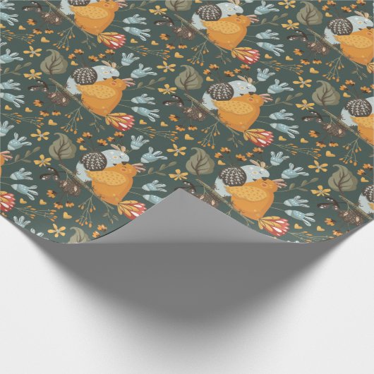Dunkel und gemütlich Bird Embrace Floral Botanisch Geschenkpapier (Ecke)