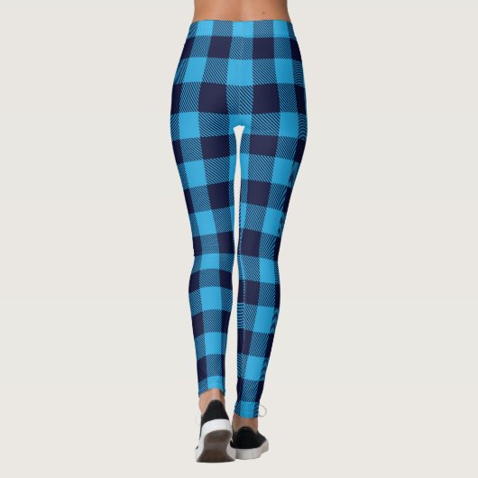 Dunkel und hellblau karierte Muster Leggings (Rückseite)