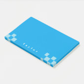 Dunkel und hellblau quadratische Blockmuster Post-it Klebezettel (angewinkelt)