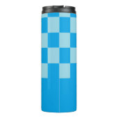 Dunkel und hellblau quadratische Blockmuster Thermosbecher (Rückseite)