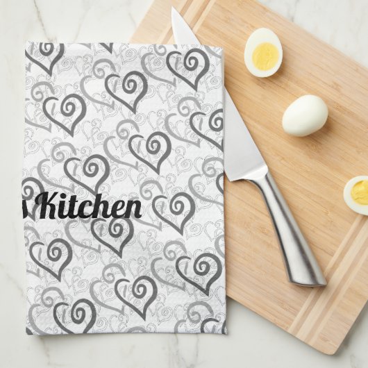 Dunkel und leicht grau verknüpfte Herzkunst Geschirrtuch (Viertel Falte)