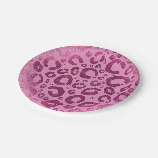Dunkel und leicht rosa Glam Leopard Print Party Pappteller (Schrägansicht)
