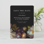 Dunkel und Moody Gothic Dark Floral Black Rettete Einladung (Stehend Vorderseite)