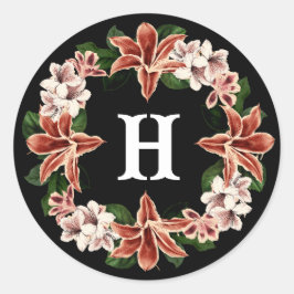 Dunkel und Moody Monogram Sticker Schwarz Botanisc