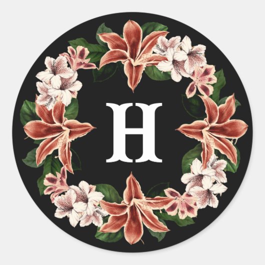 Dunkel und Moody Monogram Sticker Schwarz Botanisc (Vorderseite)