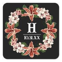 Dunkel und Moody Monogram Sticker Schwarz Botanisc