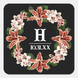 Dunkel und Moody Monogram Sticker Schwarz Botanisc