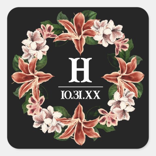 Dunkel und Moody Monogram Sticker Schwarz Botanisc (Vorderseite)