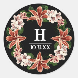 Dunkel und Moody Monogram Sticker Schwarz Botanisc