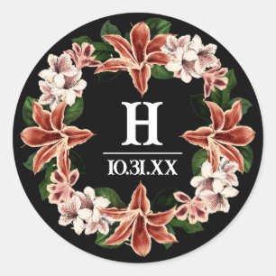 Dunkel und Moody Monogram Sticker Schwarz Botanisc