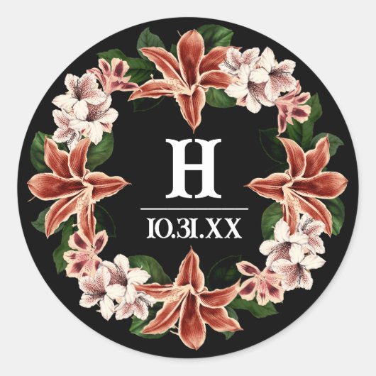 Dunkel und Moody Monogram Sticker Schwarz Botanisc (Vorderseite)