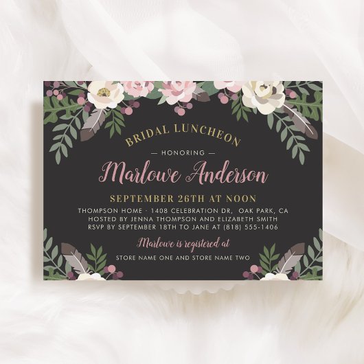 Dunkel und Moody Rose Rosa Floral Bridal Luncheon Einladung