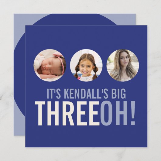 Dunkelblau 30. THREEOH! Foto Geburtstag Einladung (Vorne/Hinten)