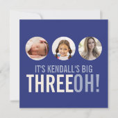 Dunkelblau 30. THREEOH! Foto Geburtstag Einladung (Vorderseite)