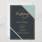 Dunkelblau aquamariner Glitzer geometrisch Geburts Einladung (Vorderseite)