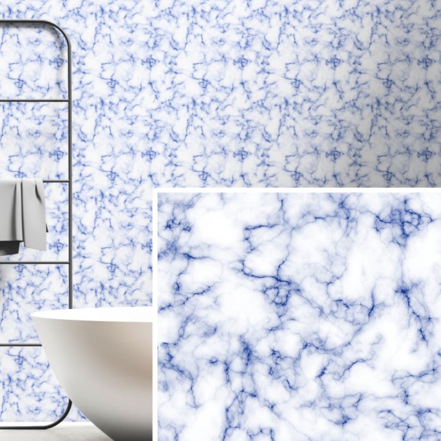 Dunkelblau auf weißem Marmor Tapete (Von Creator hochgeladen)