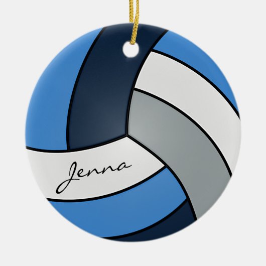Dunkelblau, blau, weiß und grau Volleyball Keramikornament (Vorne)