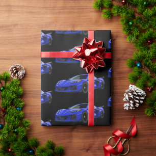 Dunkelblau C8 Corvette Sportwagen Handgezeichnet Geschenkpapier