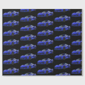 Dunkelblau C8 Corvette Sportwagen Handgezeichnet Geschenkpapier (Flach)