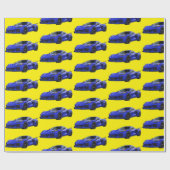 Dunkelblau C8 Corvette Sportwagen Handgezeichnet Geschenkpapier (Flach)