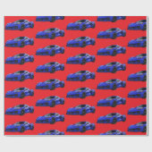 Dunkelblau C8 Corvette Sportwagen Handgezeichnet Geschenkpapier (Flach)