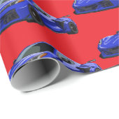 Dunkelblau C8 Corvette Sportwagen Handgezeichnet Geschenkpapier (Rolleneckpunkt)