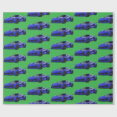 Dunkelblau C8 Corvette Sportwagen Handgezeichnet Geschenkpapier (Flach)