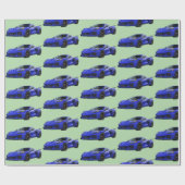 Dunkelblau C8 Corvette Sportwagen Handgezeichnet Geschenkpapier (Flach)