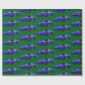 Dunkelblau C8 Corvette Sportwagen Handgezeichnet Geschenkpapier (Flach)