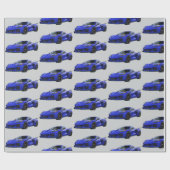 Dunkelblau C8 Corvette Sportwagen Handgezeichnet Geschenkpapier (Flach)