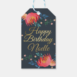 Dunkelblau, elegant, Whimsikale Blume, Goldakzent Geschenkanhänger