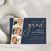 Dunkelblau | Foto Strip Graduation Party Gold Folieneinladung
