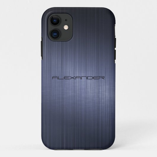 Dunkelblau gebürstetes Aluminium-Metal-Look-Monogr Case-Mate iPhone Hülle (Rückseite)