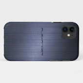 Dunkelblau gebürstetes Aluminium-Metal-Look-Monogr Case-Mate iPhone Hülle (Rückseite (Horizontal))