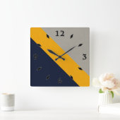 Dunkelblau, gelb, grau gestreift, texturiert quadratische wanduhr (Zuhause)