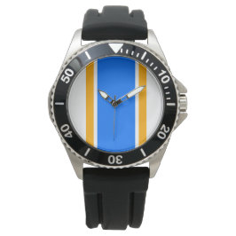 Dunkelblau-gelb-weiße Streifen Armbanduhr