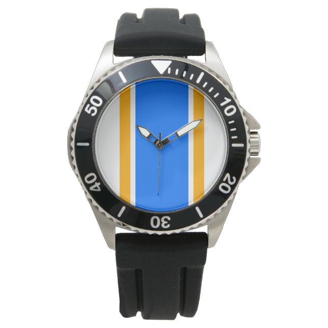 Dunkelblau-gelb-weiße Streifen Armbanduhr (Vorderseite)