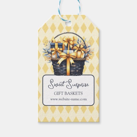 Dunkelblau-gelbe Körbe Geschenkanhänger (Vorderseite)